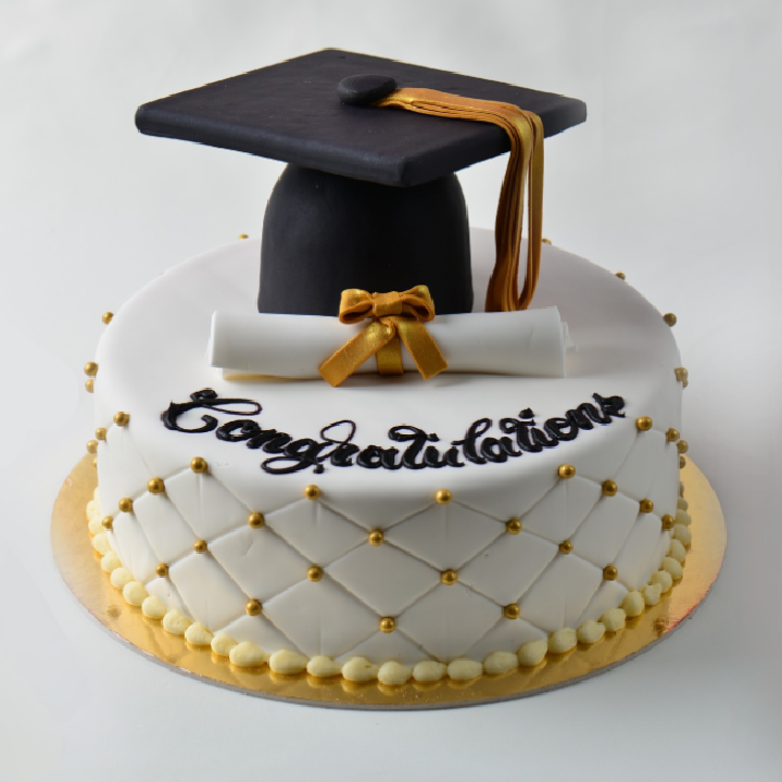 Fondant-covered graduation cake